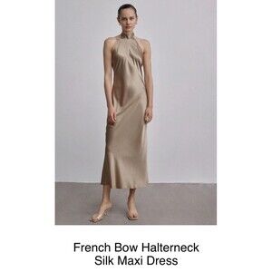 $249 Silk Maison Women’s Small Halter Neck Long 100% Mulberry Midi Maxi Dress